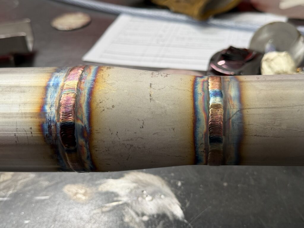 TIG welds on fabricated 316L stainless steel process pipework